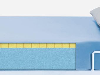 Mattress (polyurethaneo-foam) with PU-cover in light blue (2-layer foam) for people with more than 175 kg